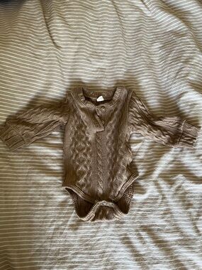 Baby Cable-Knit Long-Sleeve Bodysuit Sweater - Brown